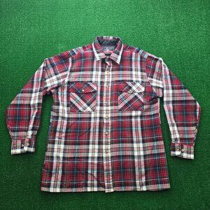 Backpacker Shirt‎ Mens Large Red Plaid Flannel Button Up Long Sleeve Western